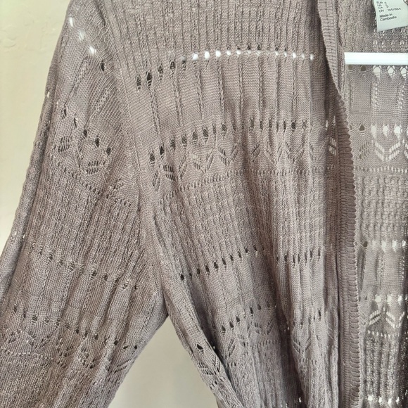 H&M Taupe Open Knit Tie Front 3/4 Sleeve Cardigan, S - Picture 4 of 5